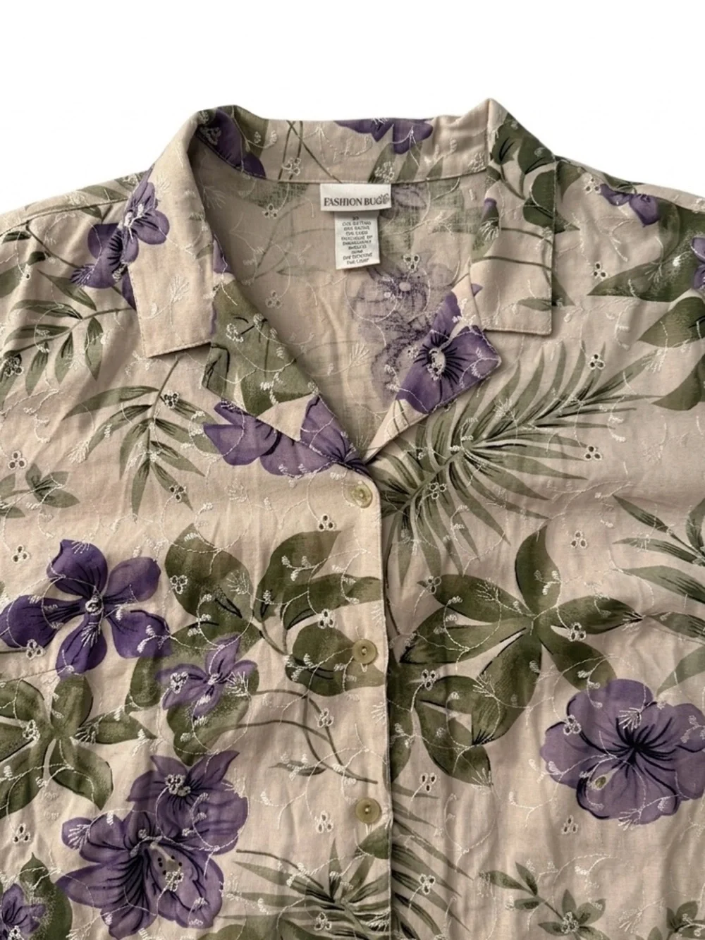 Fashion Bug Lavender Floral Button-Front Camp Shirt - Picture 5 of 11